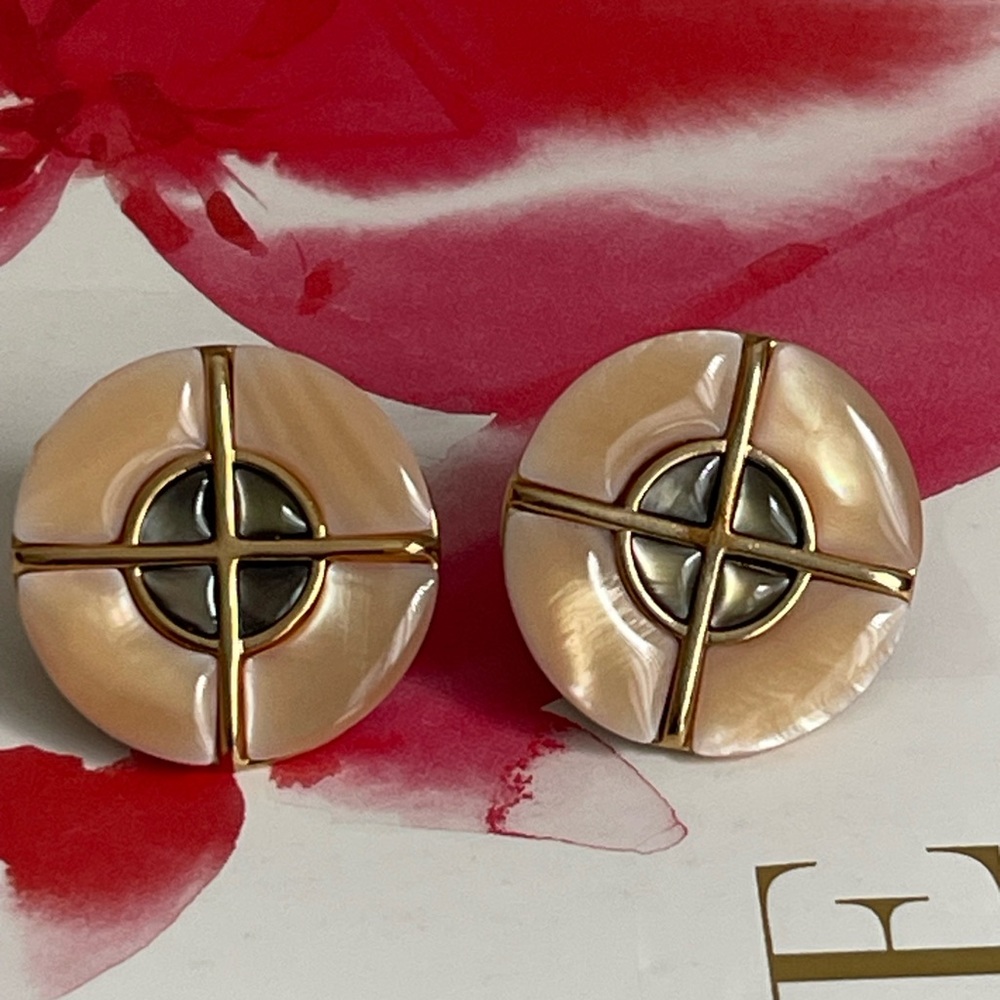 Butler Vintage Peach Abalone Shell Clip-on Earrings Signed